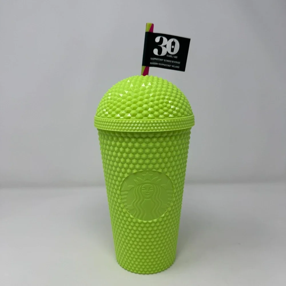 New Starbucks 30th Anniversary Frappuccino Lime Green Studded Bling Tumbler 16oz
